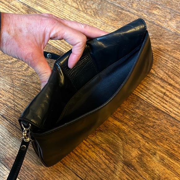 Gianni Bernini convertible wristlet shoulder bag black smooth leather - Picture 11 of 13